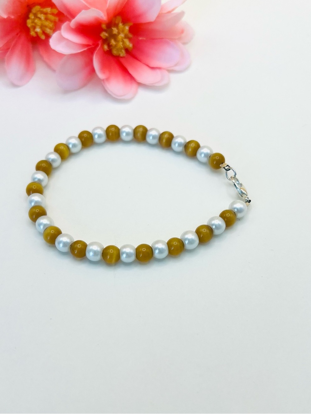Elegance Pearl and Mustard Bead Bracelet